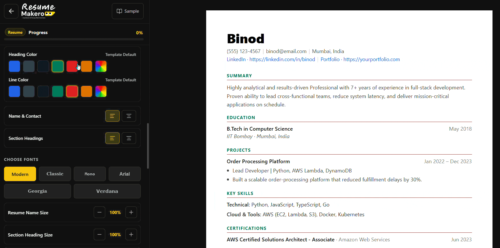 font and color changes