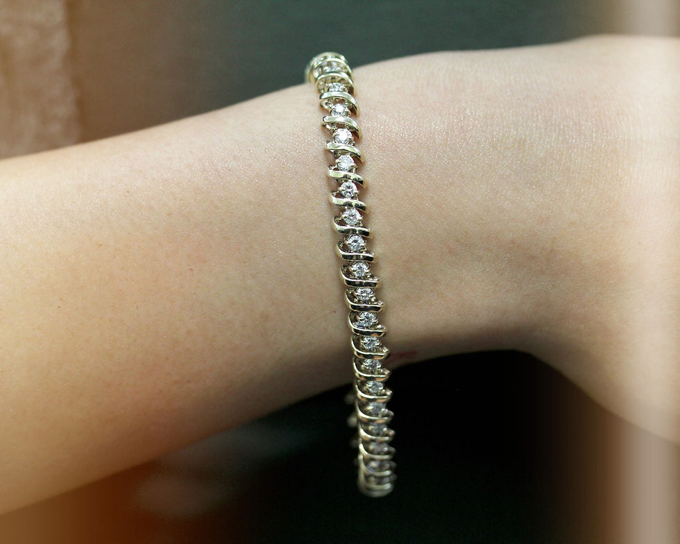 Silver and diamond bracelet on a woman's arm