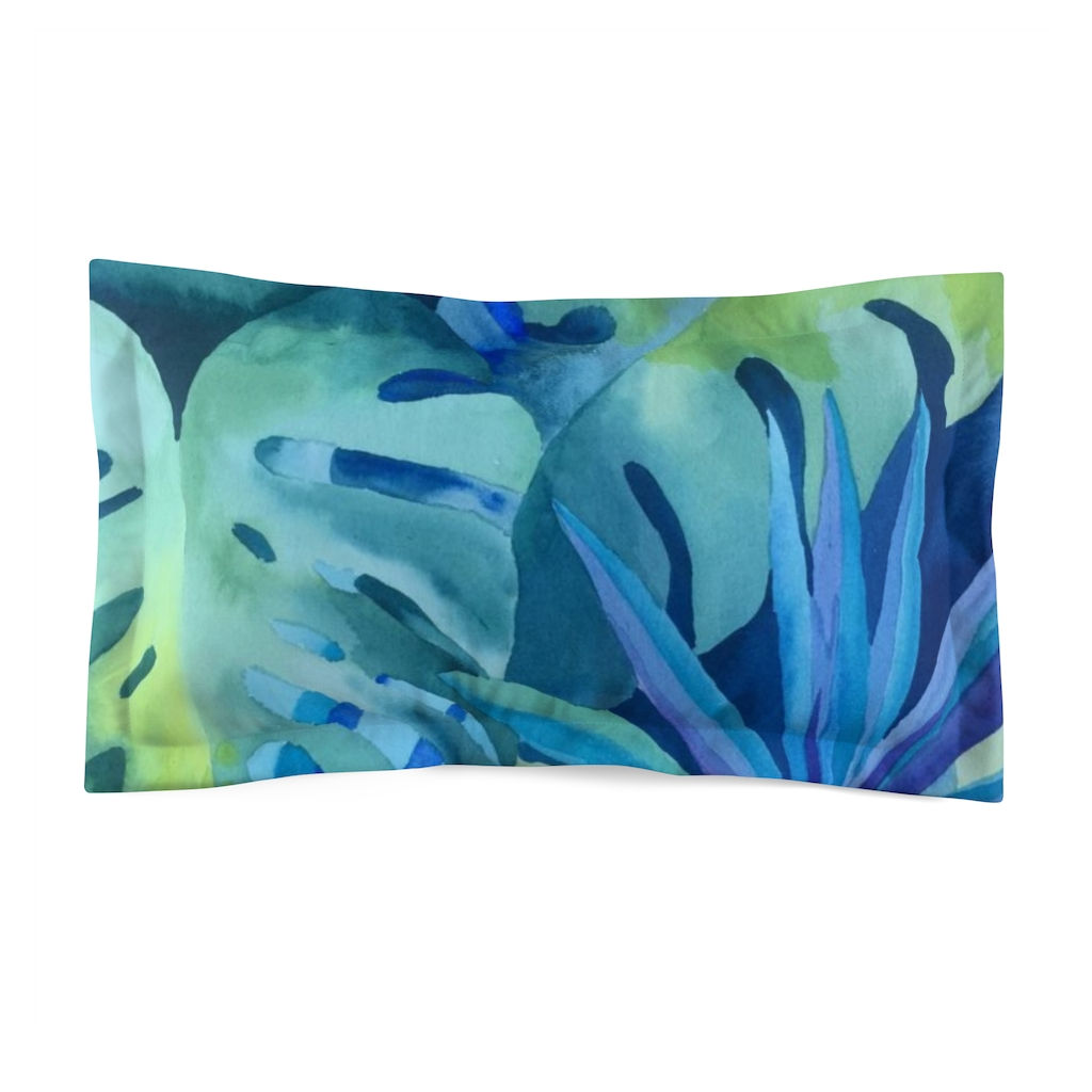 Blue Green Tropical Print - Microfiber Pillow Sham