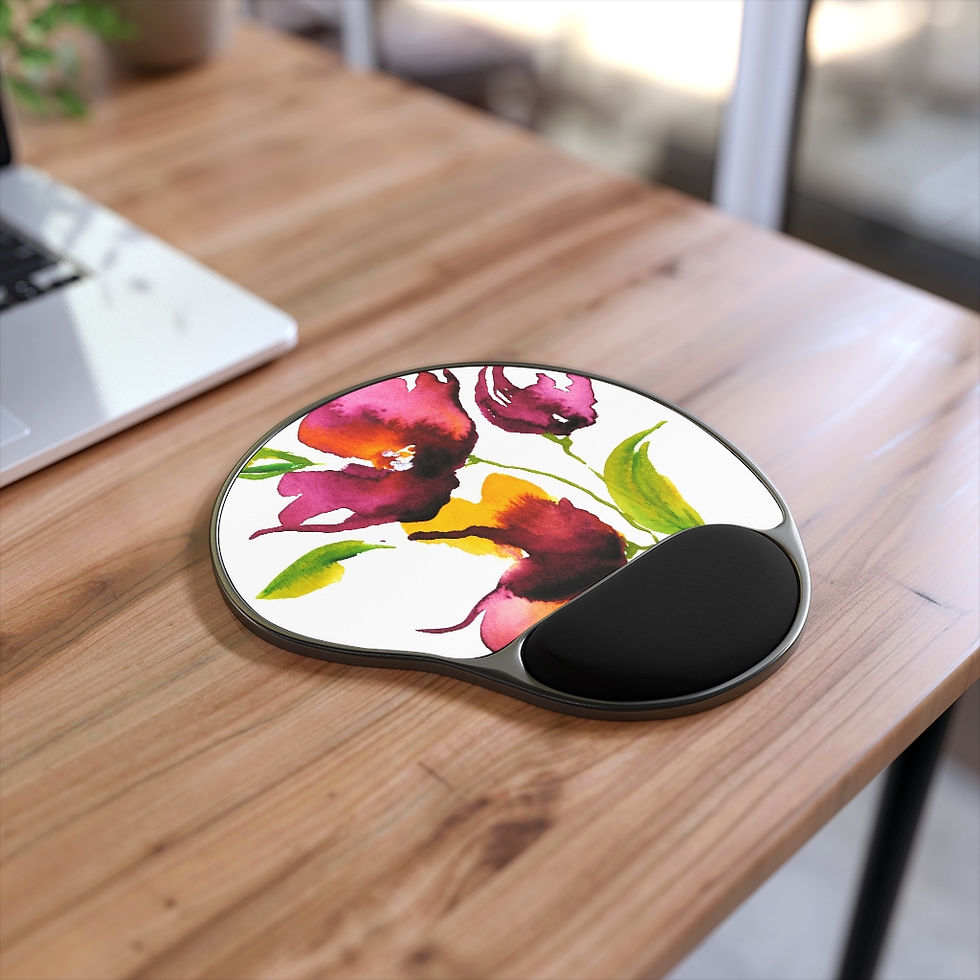 Thumbnail: Burgundy Floral - Mouse Pad With Wrist Rest
