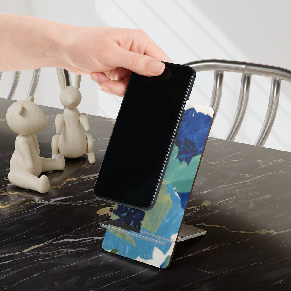 Thumbnail: Blue Navy Gray White Floral- Mobile Display Stand for Smartphones