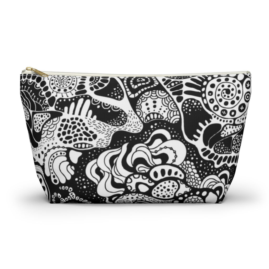 Black White Abstract Print - Accessory Pouch w T-bottom