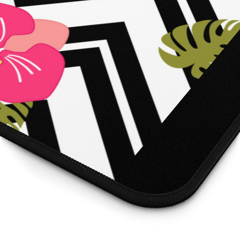 Thumbnail: Pink Tropical Black White Chevron - Desk Mat