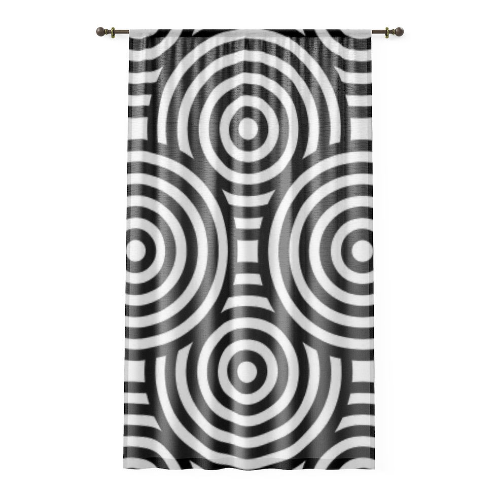 Thumbnail: Jet Black Powder Geometric Print - Window Curtain