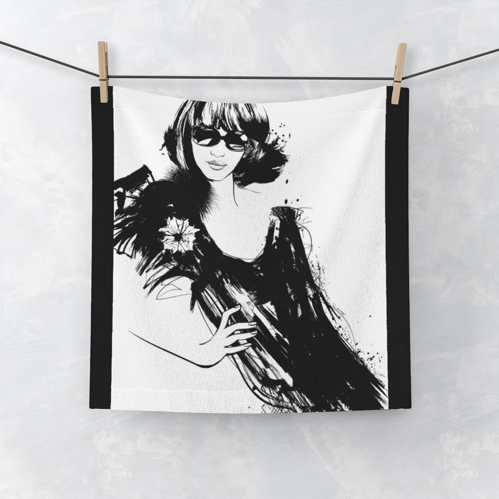 Black White Woman  - Face Towel
