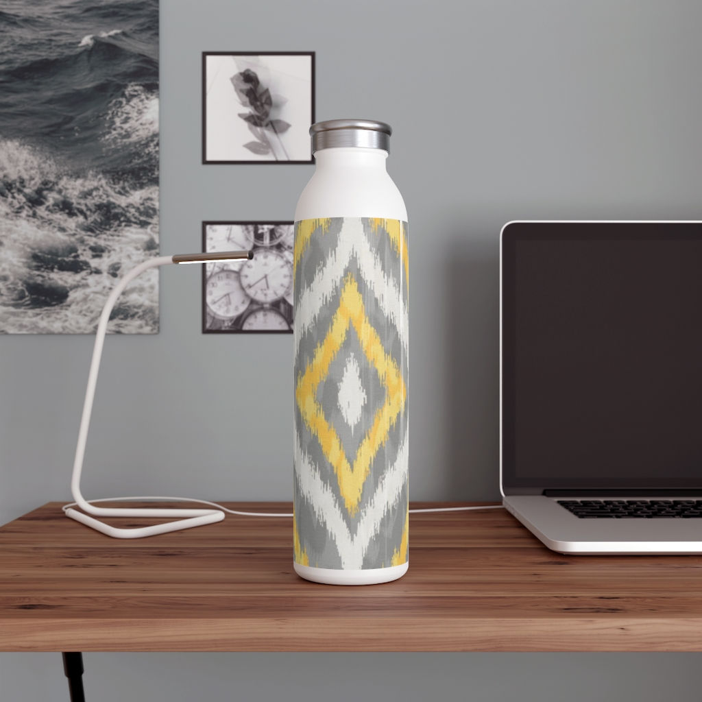 Yellow Gray White Diamond - Slim Water Bottle