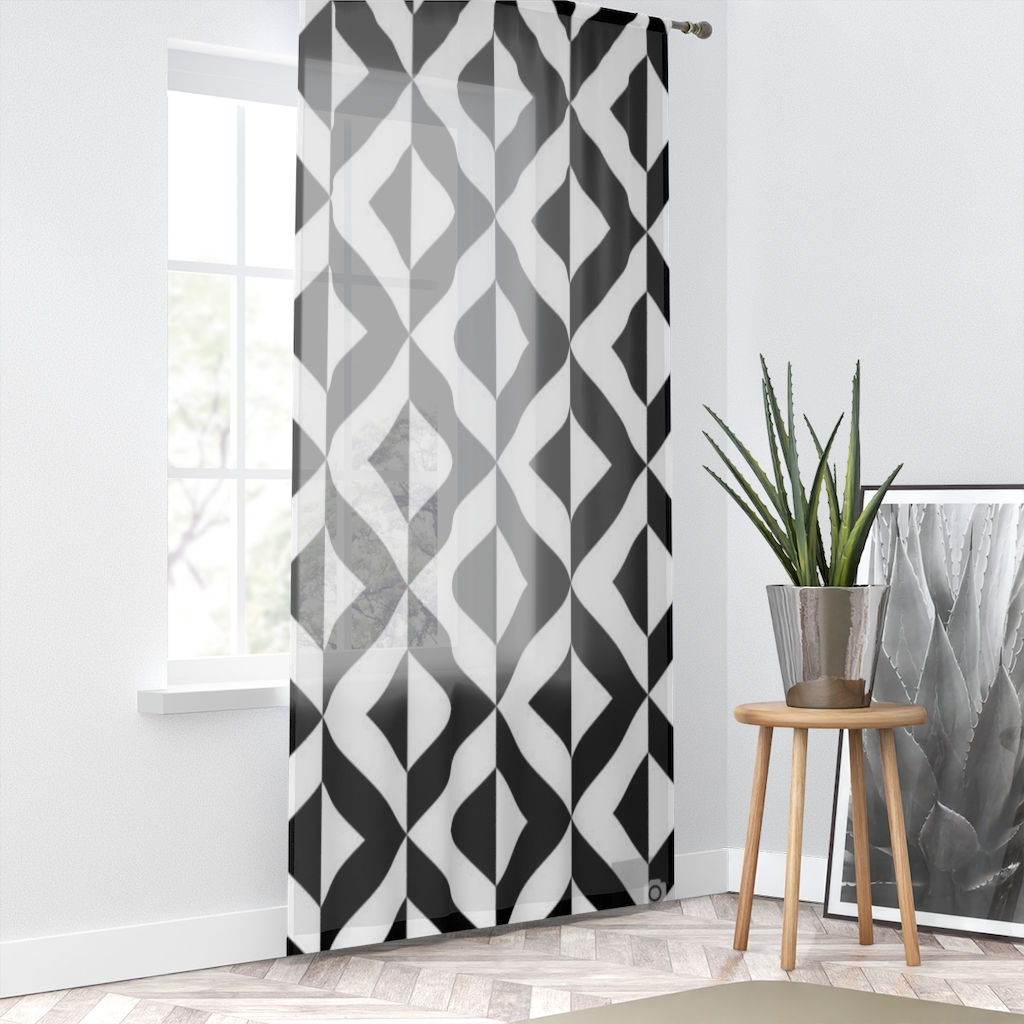 Black White Diamond Geometric Print - Window Curtain