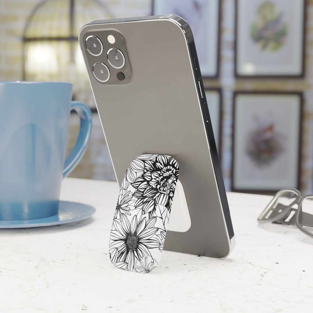 Black White Flowers - Phone Click-On Grip