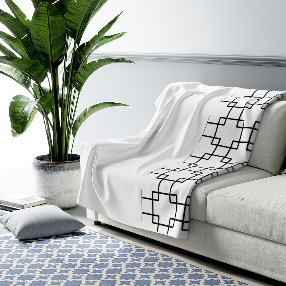 Thumbnail: White & Black Square - Sherpa Fleece Blanket