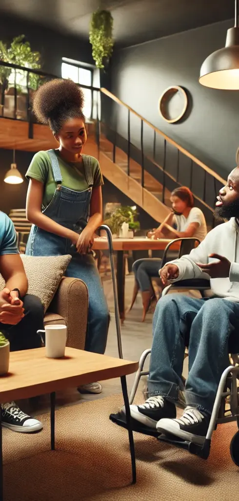 DALL·E 2025-02-17 18.32.02 - Three Black clients with developmental and physical disabilit