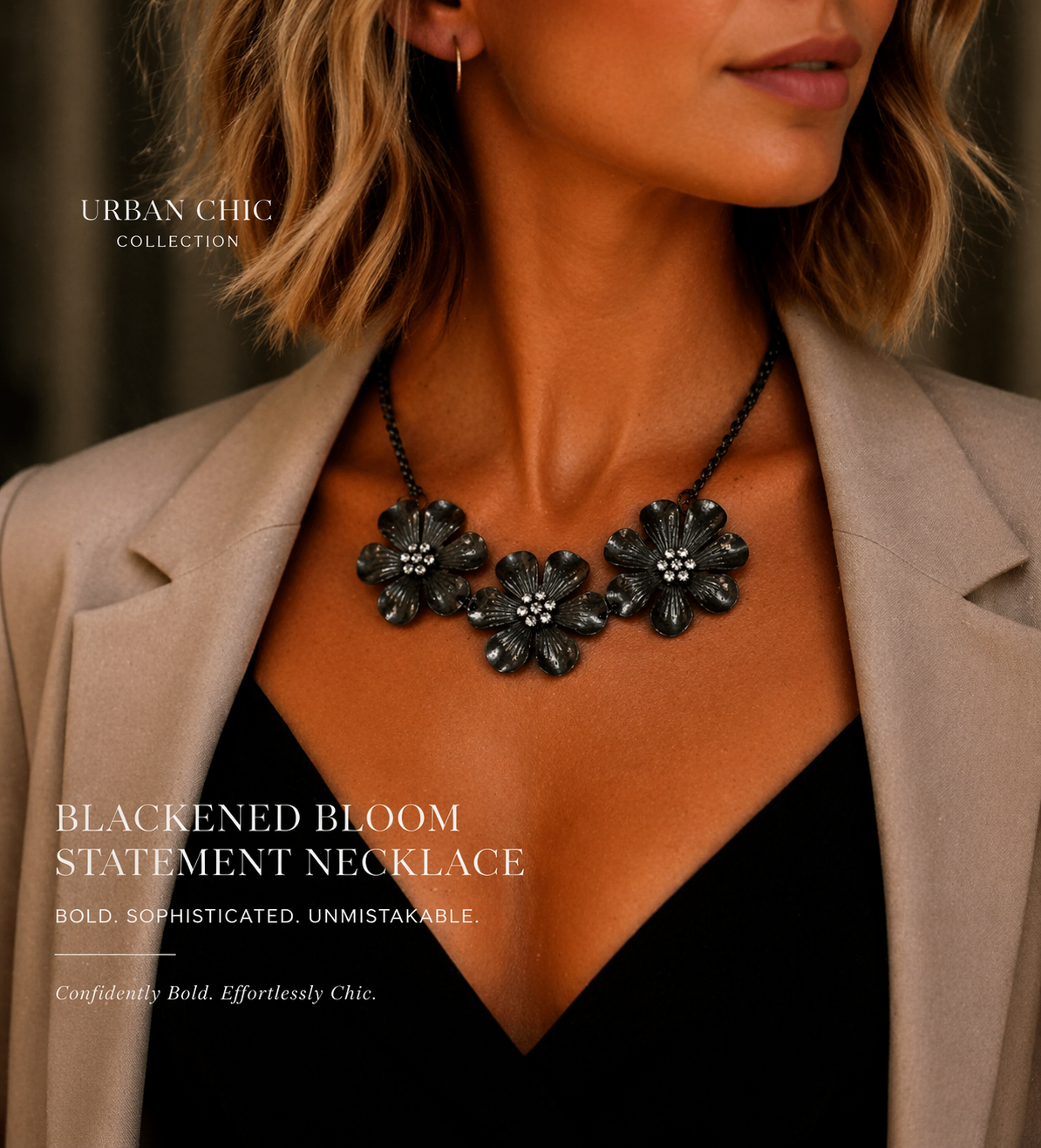 Blackened Bloom Statement Necklace