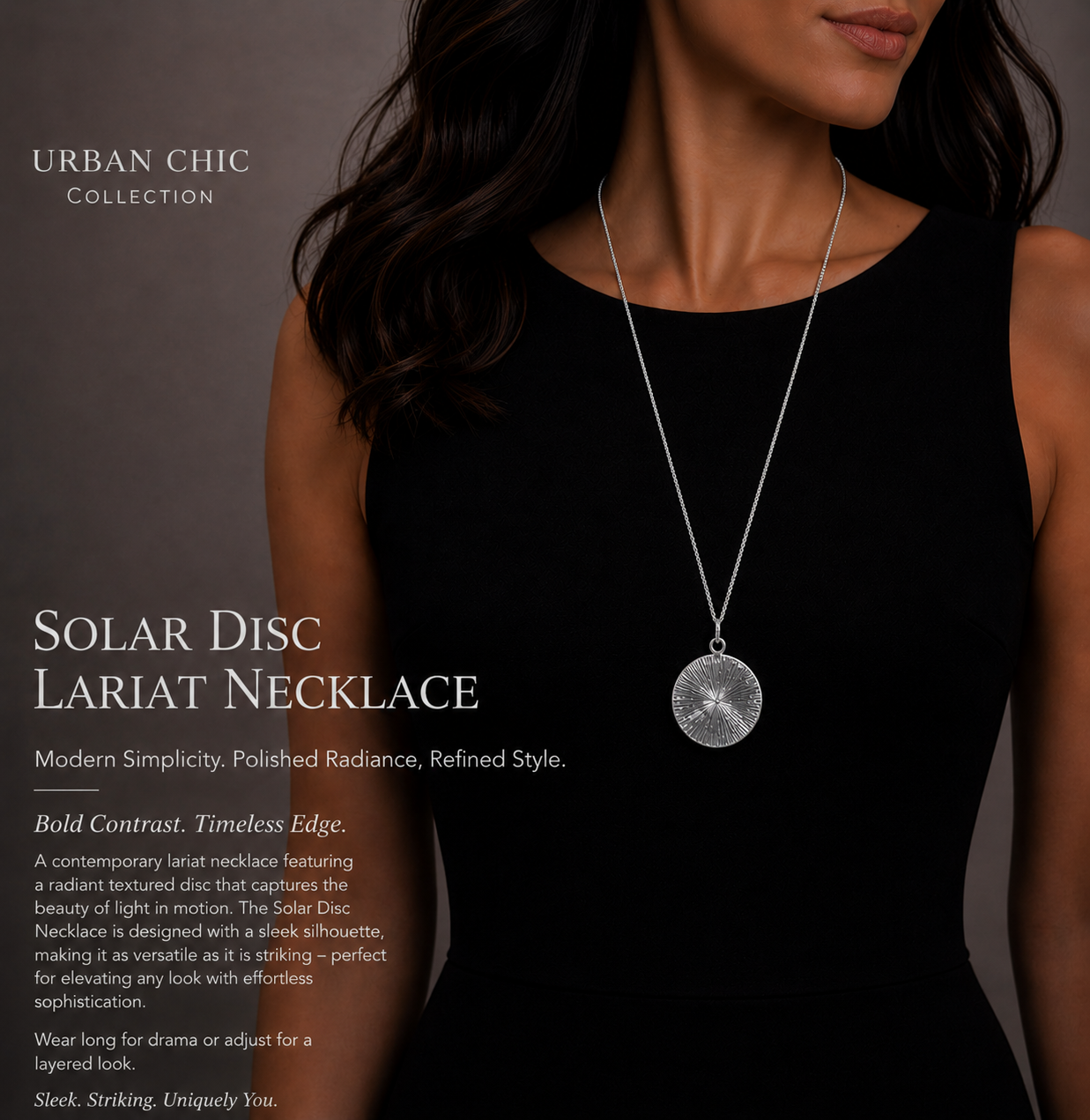 Solar Disc Lariat Necklace