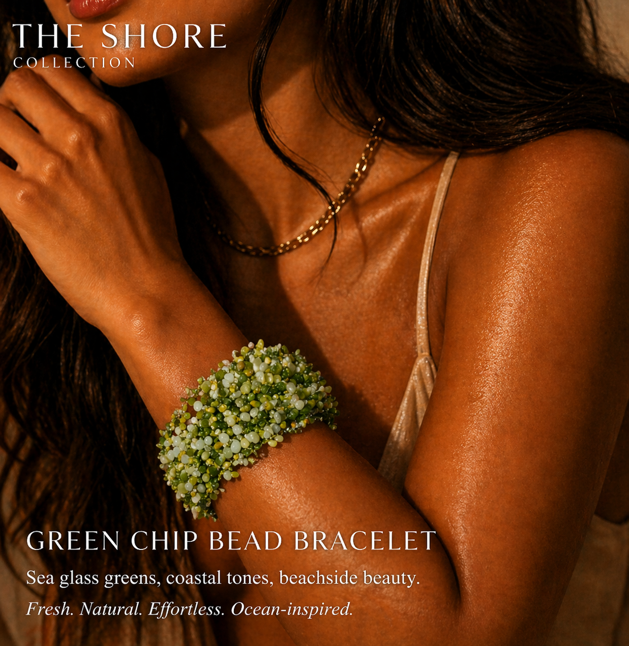 Green Chip Bead Woven Bracelet