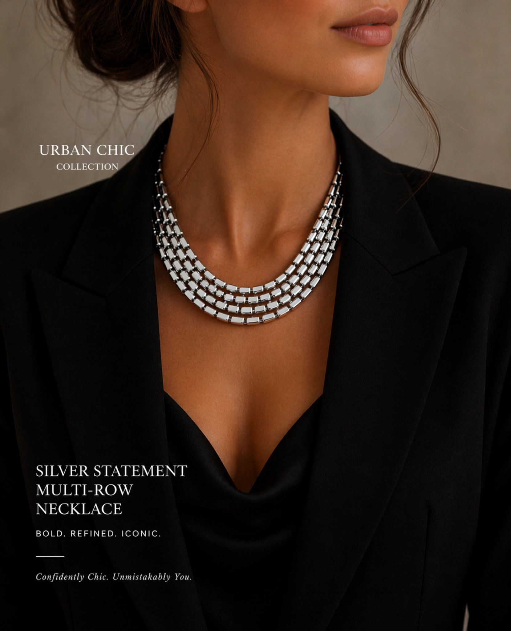 Silver Statement Multi Row Necklace