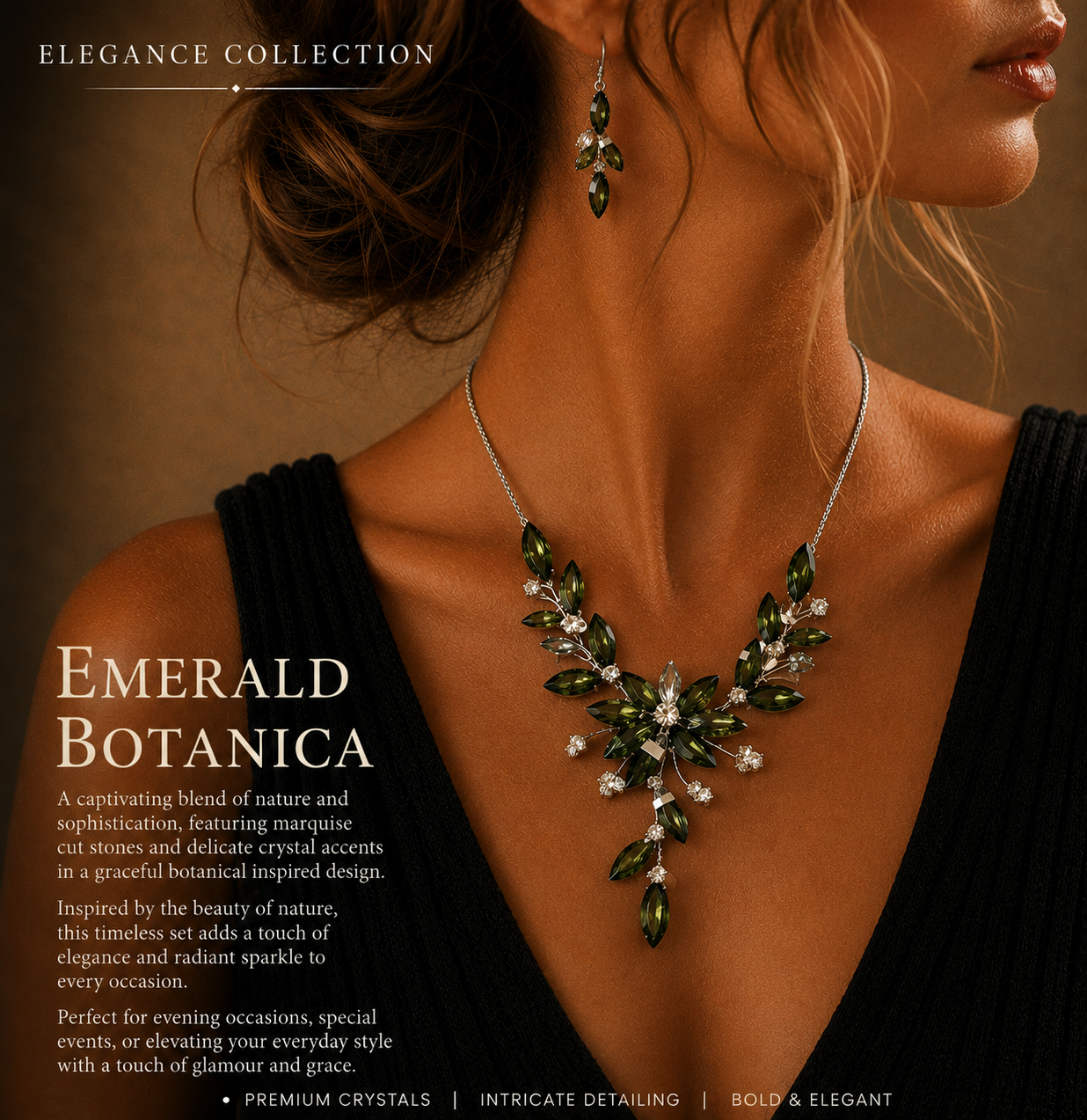 Emerald Botanic Necklace & Earring set