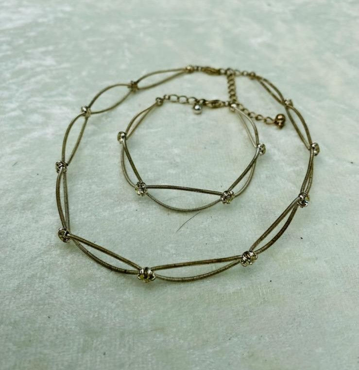 Elegant gold necklace and bracelet set on display, Timeless Jewellery.