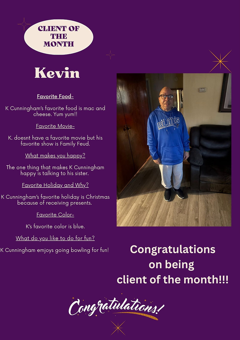 Client of the Month September- Kevin C