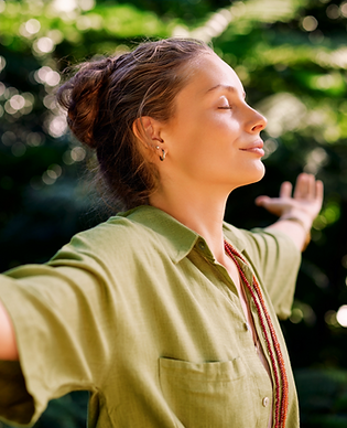 Serene woman open and stretches her arms