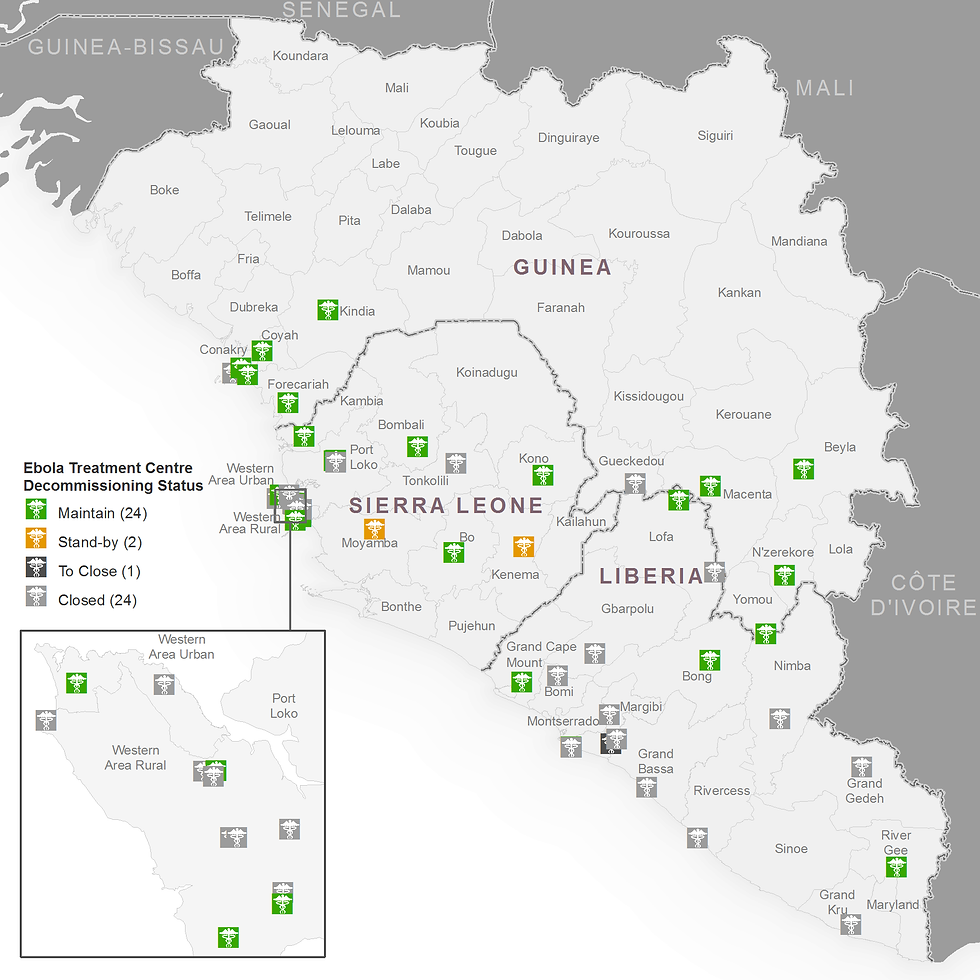 Location Of Ebola Treatment Centres As Of July 8 2015 In Guinea Liberia And Sier