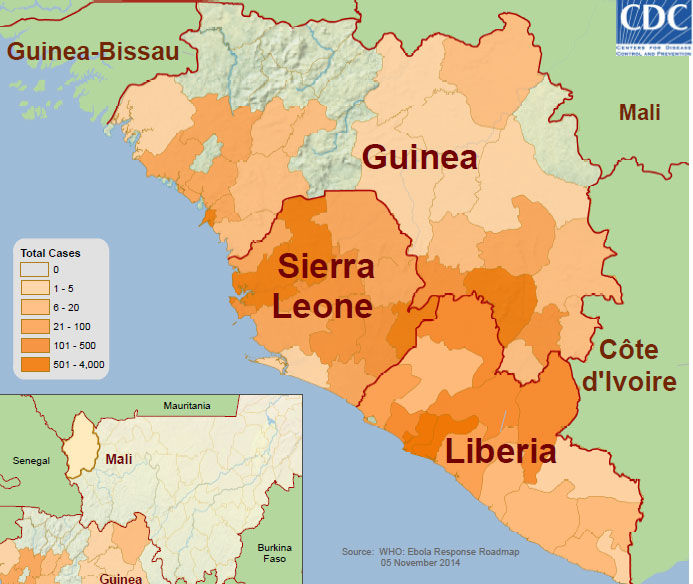 West Africa Ebola Virus Outbreak Situation Map 5 November 2014.jpg