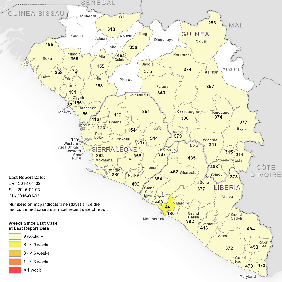 Days Since Last Confirmed Case As Of Jan 6 2016 By District In Guinea Liberia And Sierra Leone.png