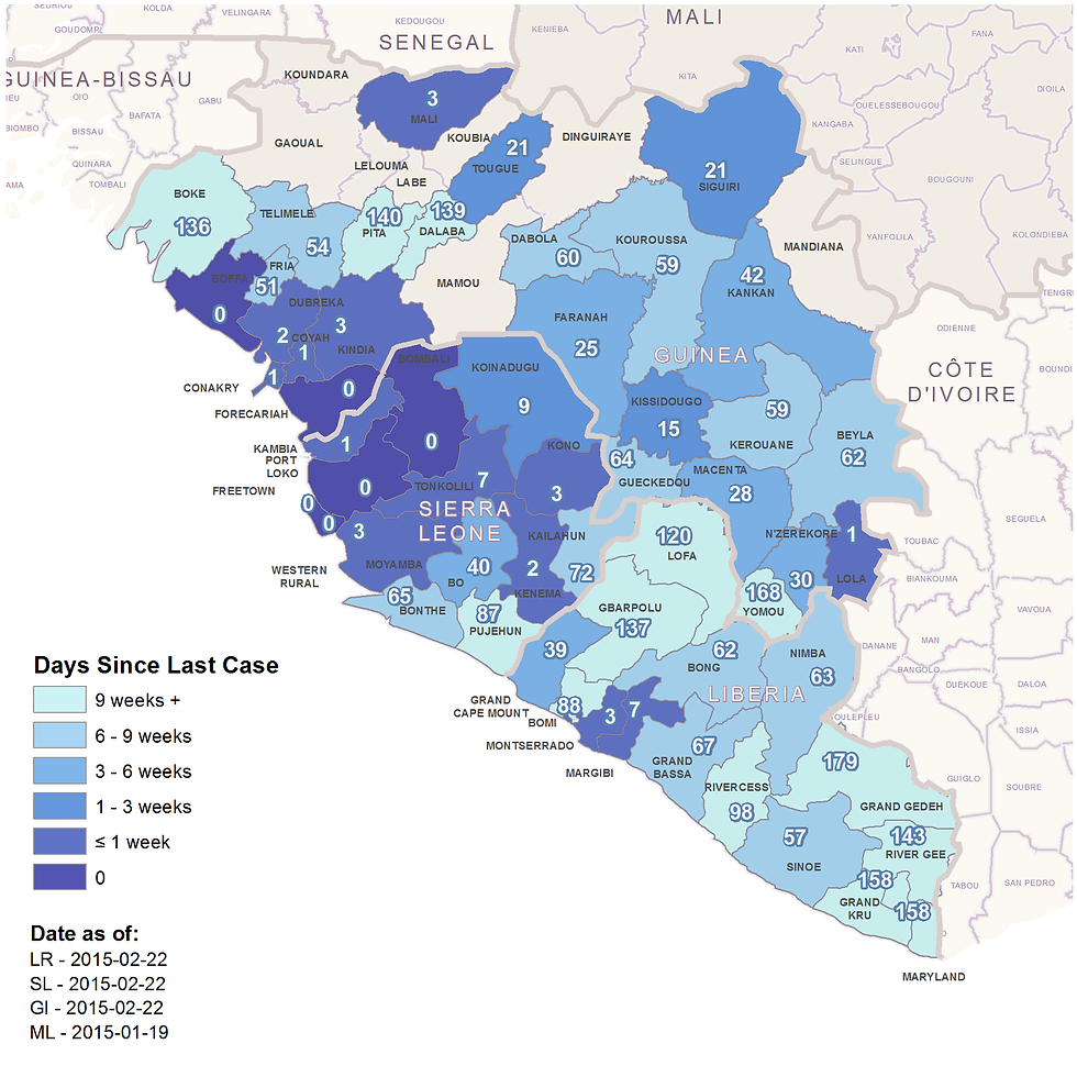 Days Since Last Reported Confirmed Case As Of February 25 2015 By District In Gu