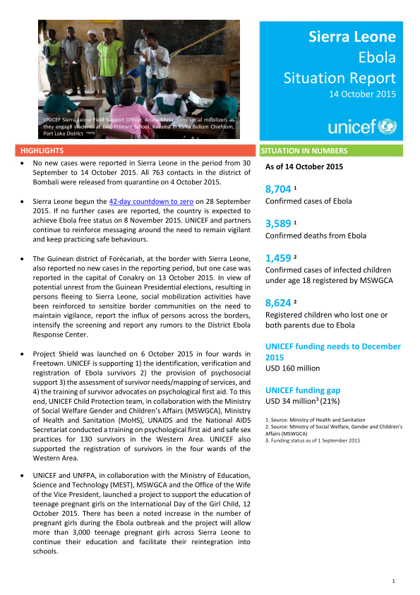 UNICEF Sierra Leone Ebola SitRep 14 Oct 2015.png