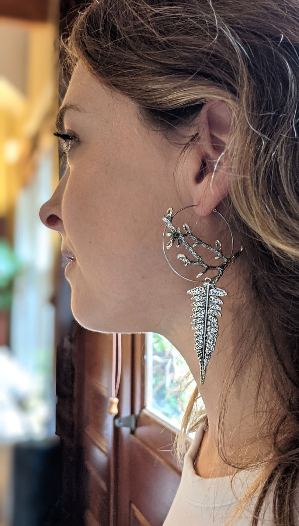 Thumbnail: Fern Leaf Circle Earrings