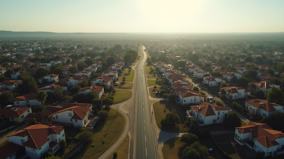 Vista aérea de zona residencial na Margem Sul com casas e prédios