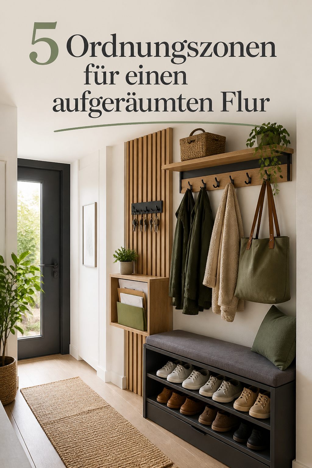 Heller Flur mit Stauraumideen und klaren Ordnungszonen