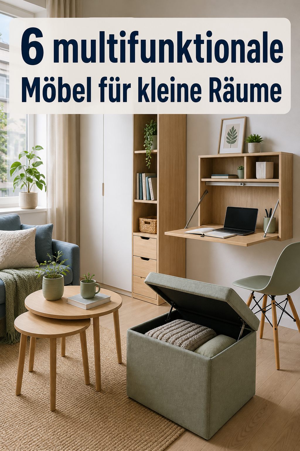 Kompakt eingerichteter Wohnraum mit platzsparenden Möbeln