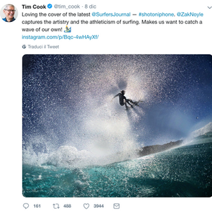 Tim Cook condivide su Twitter una foto di copertina scattata con un iPhone. Ed è una bella foto.