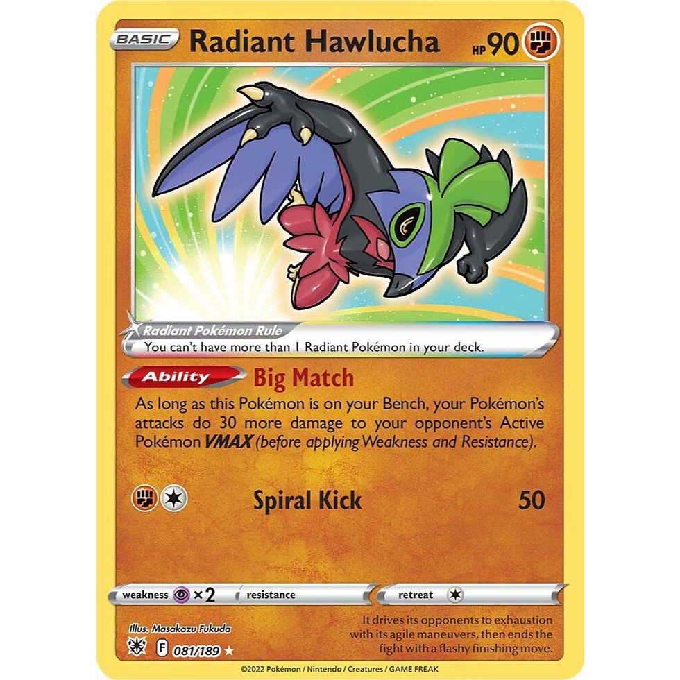 Radiant Hawlucha Holo Astral Radiance 081/189 Pokemon Card