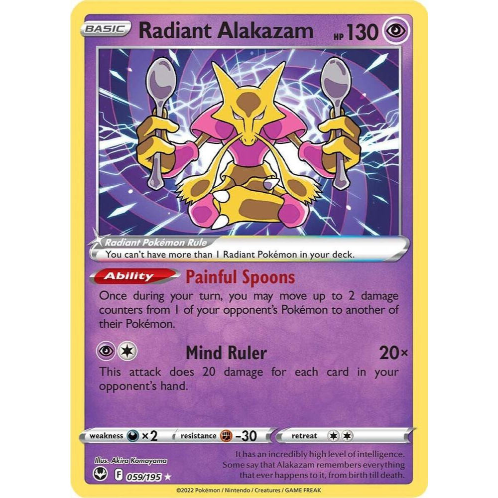 Radiant Alakazam Holo Silver Tempest 059/195 Pokemon Card