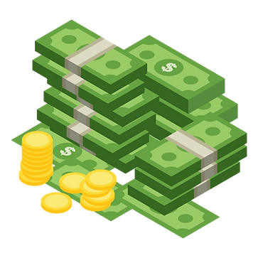 RAYZN Dev Studio company cash money pile with a transparent background