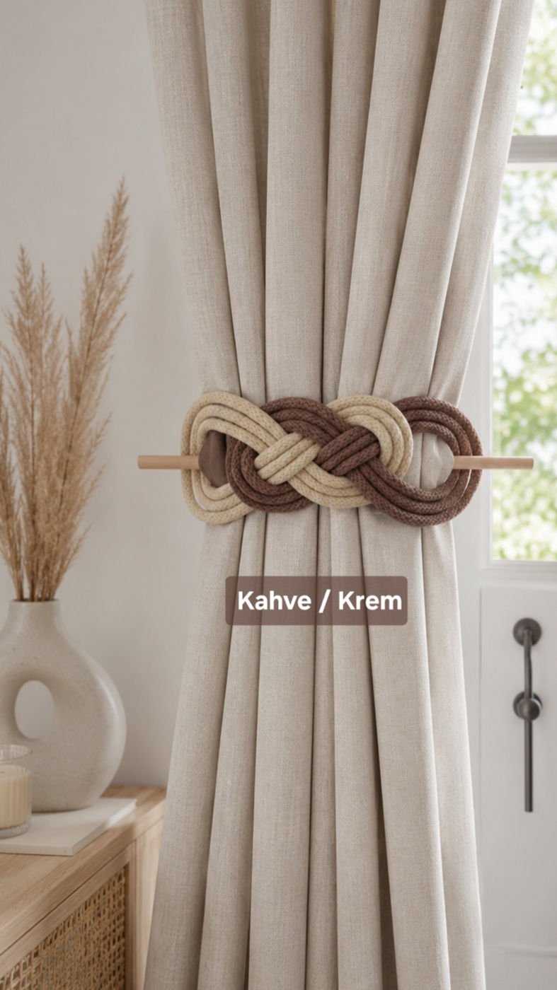 Fon Perde Bağı Kahve Krem – EFon Perde Bağı Kahve Krem – El Yapımı Perde Tutacağı 2'li Setl Yapımı Perde Tutacağı 2'li Set