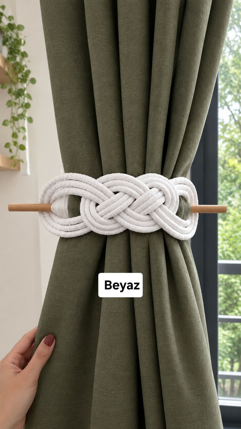 Fon Perde Bağı Beyaz 08 – El Yapımı Perde Tutacağı 2'li Set