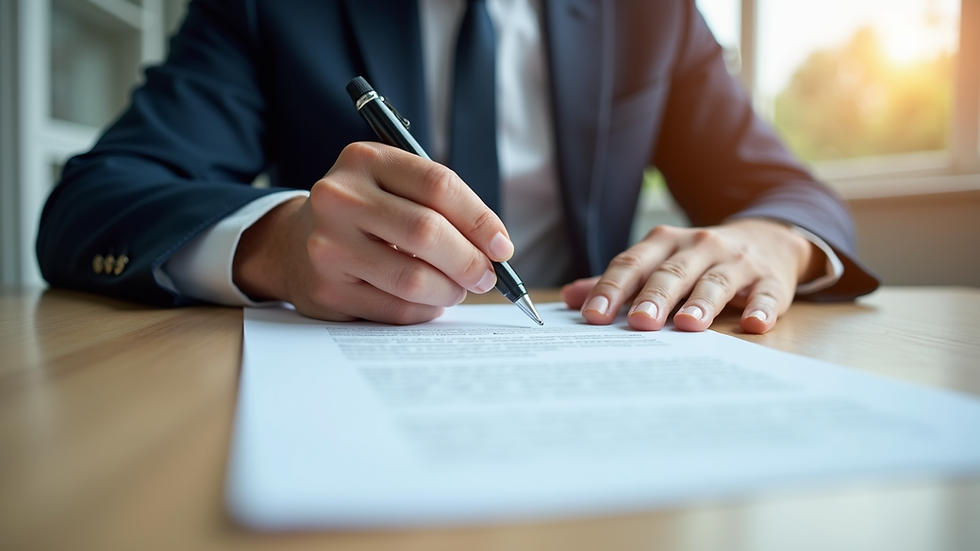 close-up view of a person signing a real estate contract