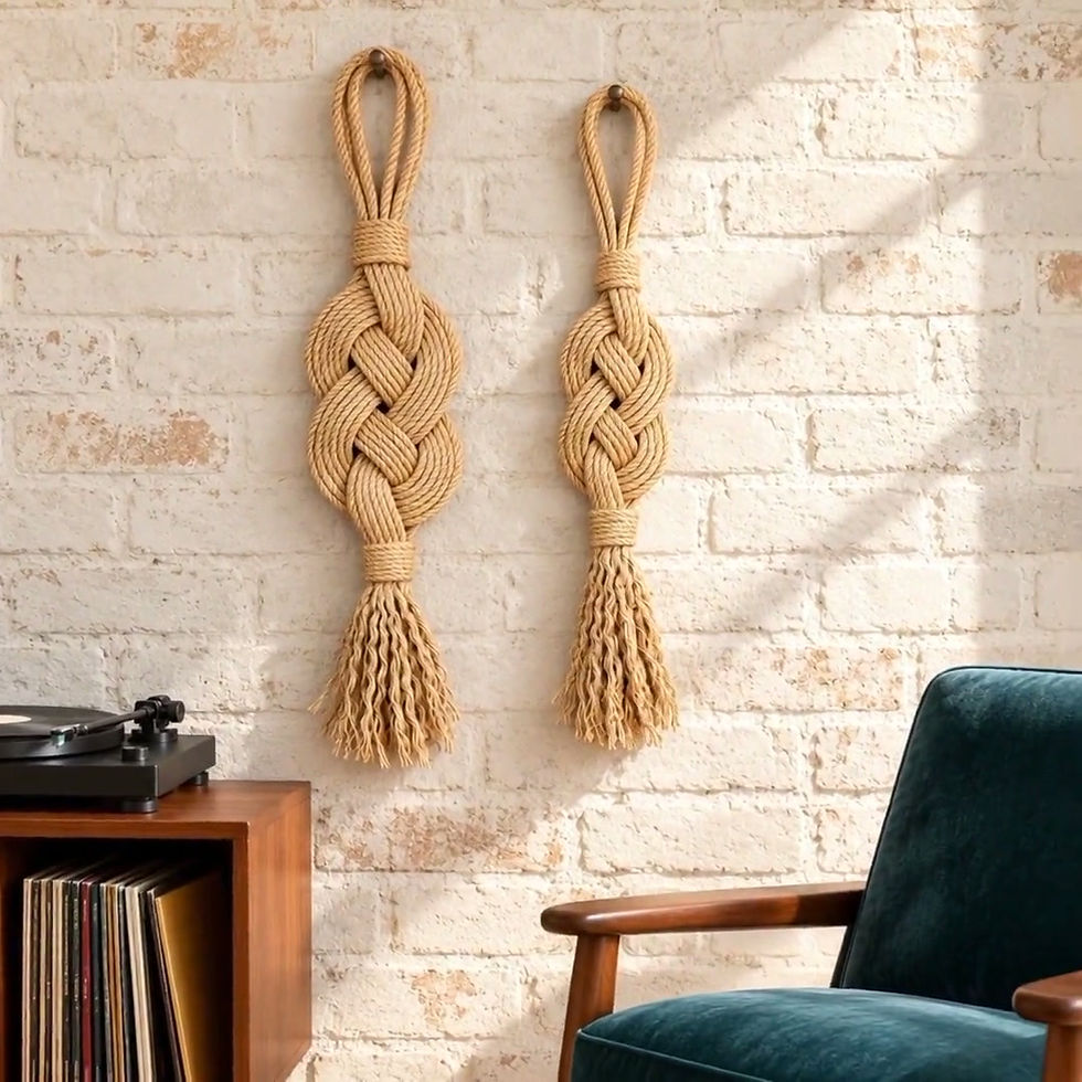 Küçük resim: Halat İp Duvar Süsü 2'li Set 60 cm + 56 cm – Salon Duvar Aksesuarı