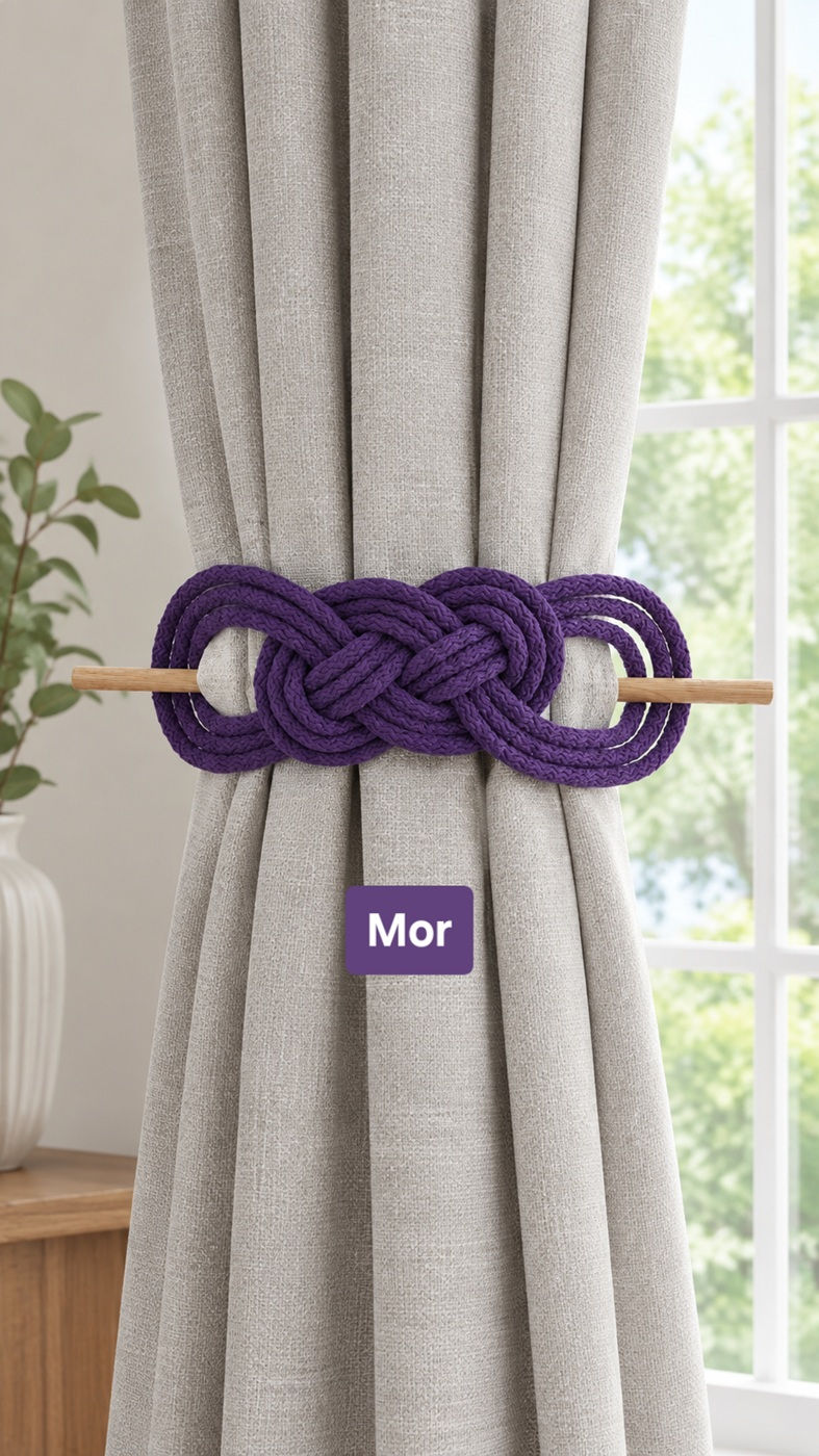 Fon Perde Bağı Mor 05 – El Yapımı Perde Tutacağı 2'li Set