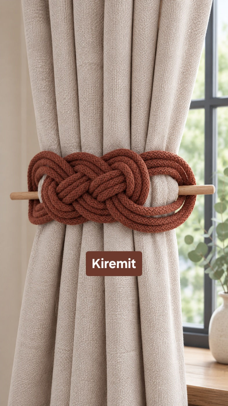 Fon Perde Bağı Kiremit – El Yapımı Perde Tutacağı 2'li Set