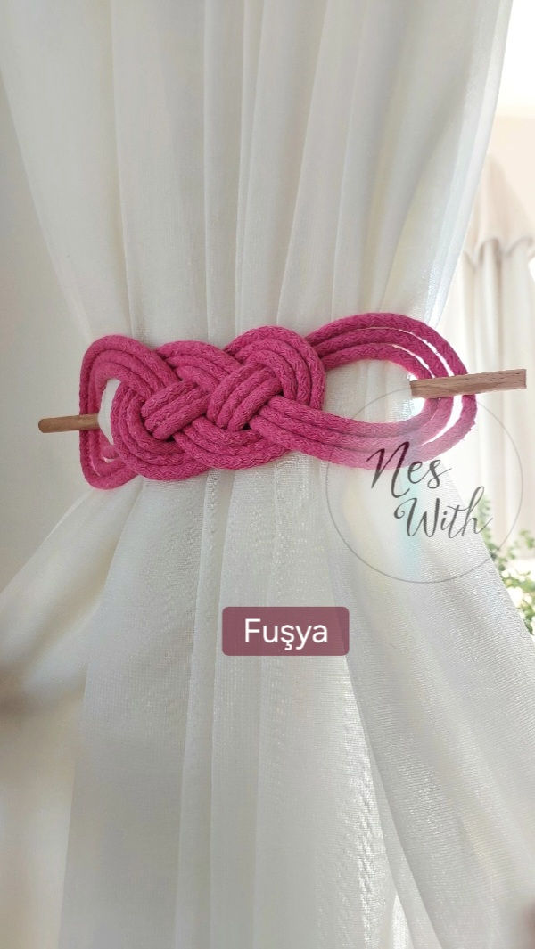 Fon Perde Bağı Fuşya – El Yapımı Perde Tutacağı 2'li Set