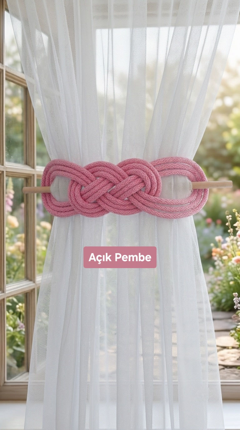 Fon Perde Bağı Açık Pembe – El Yapımı Perde Tutacağı 2'li Set