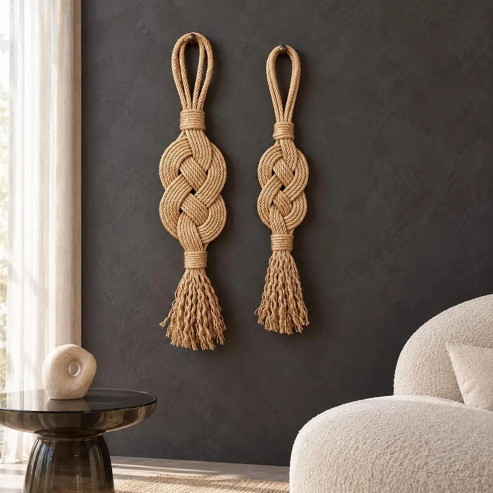Küçük resim: Halat İp Duvar Süsü 2'li Set 60 cm + 56 cm – Salon Duvar Aksesuarı