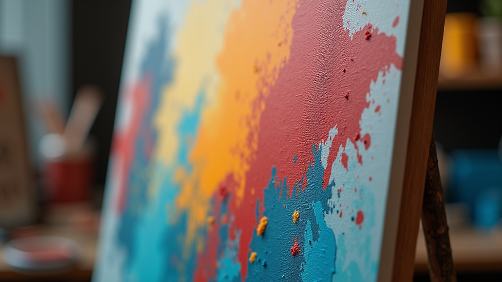 Close-up view of an artist's colorful canvas