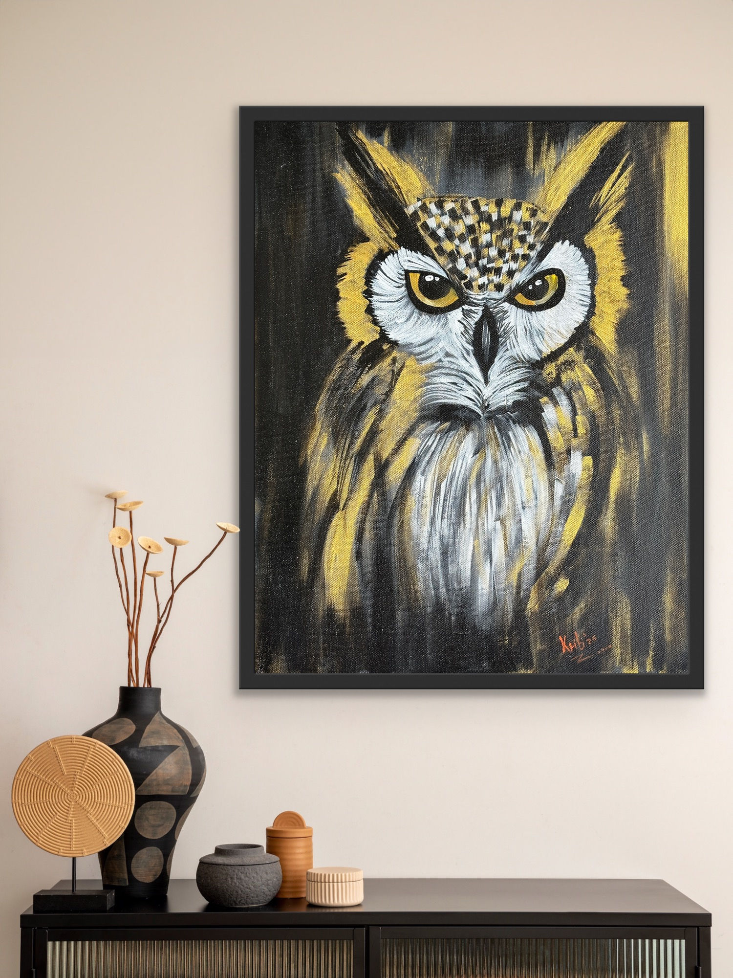 Owl in Black, White & Gold