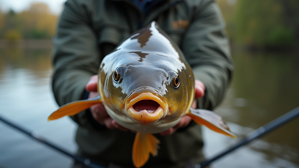 Close-up view of a large carp caught at a French fishery