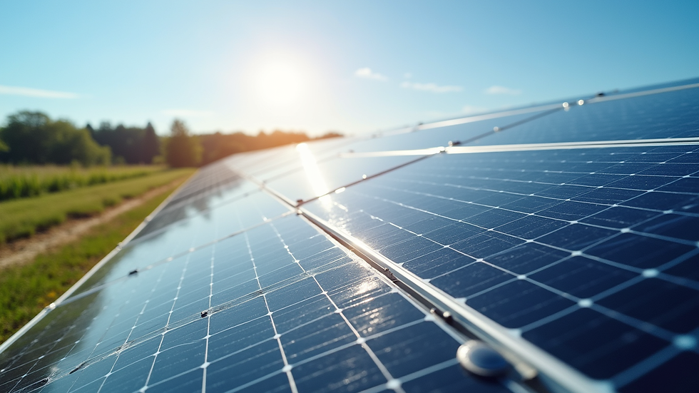 High angle view of a clean solar panel array on a sunny day
