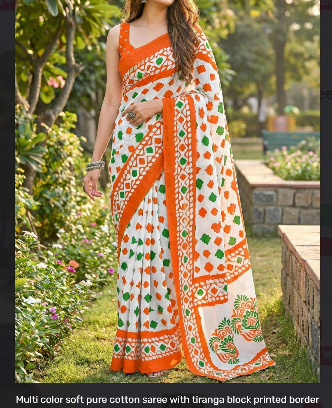 Multi color Mulmul cotton saree with ReadyMade Blouse