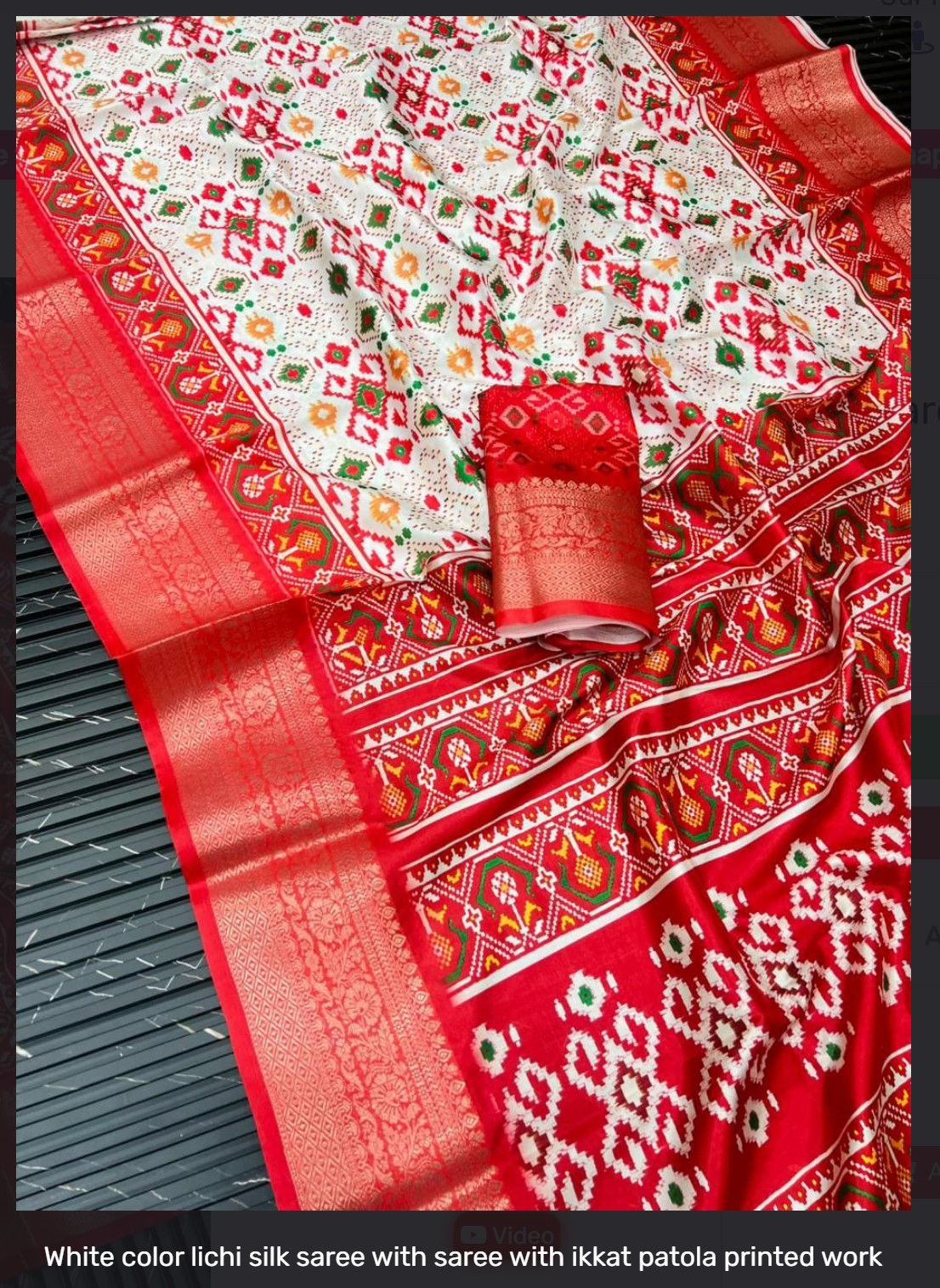 White color Lichi silk Saree with ready made blouse
